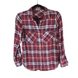 Charlotte Russe Womens Red Plaid Flannel Shirt 100% Cotton Pockets Size S